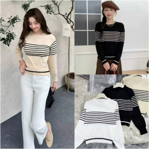 Áo len cổ tròn nữ công sở phối blazer mỏng, phong cách chuyên nghiệp