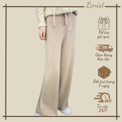 Quần Len cashmere Ống Rộng Lưng Cao Thời Trang Mùa Thu Cho Nữ
