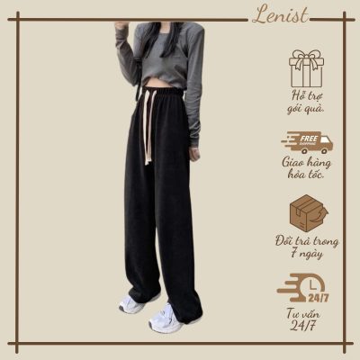 QUẦN LEN TĂM ỐNG SUÔNG siêu hack dáng , Quần dài nỉ jogger nam nữ cạp chun ống rộng có dây rút chỉnh eo