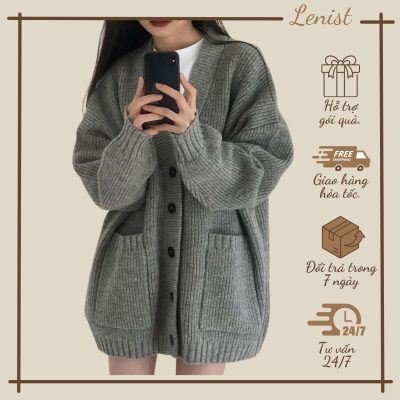Áo Khoác Nữ, Áo Cadigan Len QC Form rộng Chất Len Dày (Grey)