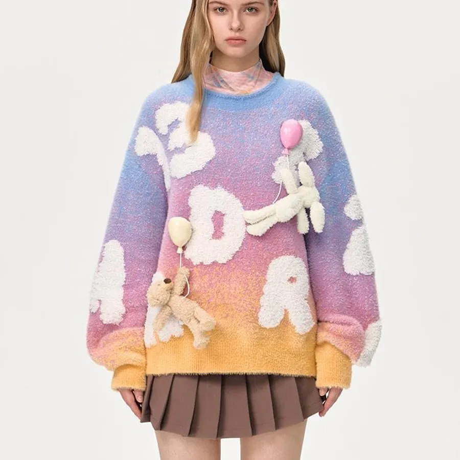 Áo Len Nữ 13 De Marzo Float Cloud Balloon Sweater Màu Cam Xanh