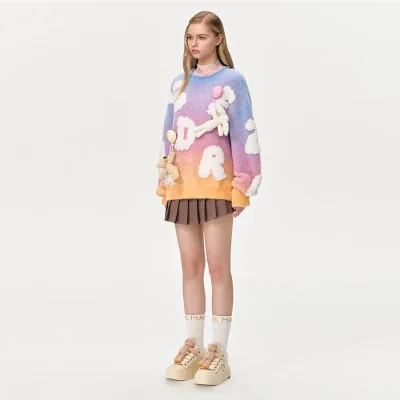Áo Len Nữ 13 De Marzo Float Cloud Balloon Sweater Màu Cam Xanh