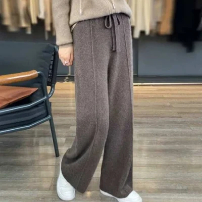 Quần Len cashmere Ống Rộng Lưng Cao Thời Trang Mùa Thu Cho Nữ