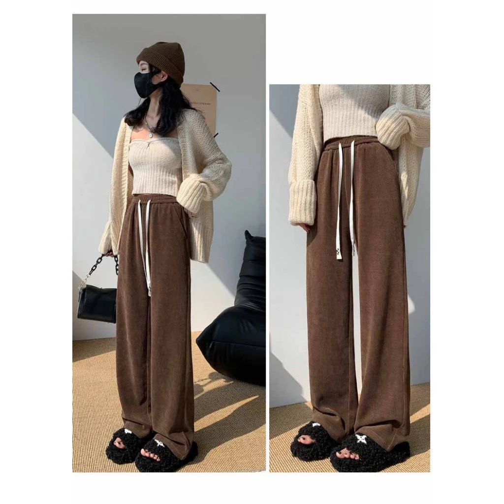 QUẦN LEN TĂM ỐNG SUÔNG siêu hack dáng , Quần dài nỉ jogger nam nữ cạp chun ống rộng có dây rút chỉnh eo - Image 3